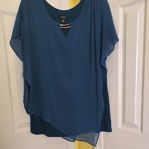 ALYX Teal Layered Chiffon Asymmetrical Women's Blouse